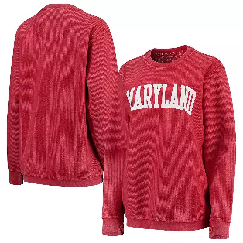 Women's Pressbox Red Maryland Terrapins Comfy Cord Vintage Wash Basic Arch Pullover Sweatshirt,  Product Image