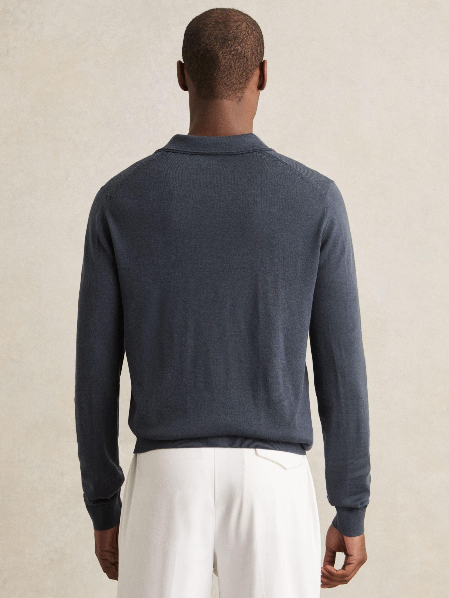 Merino Wool Open-Collar Polo Shirt in Midnight Navy Product Image