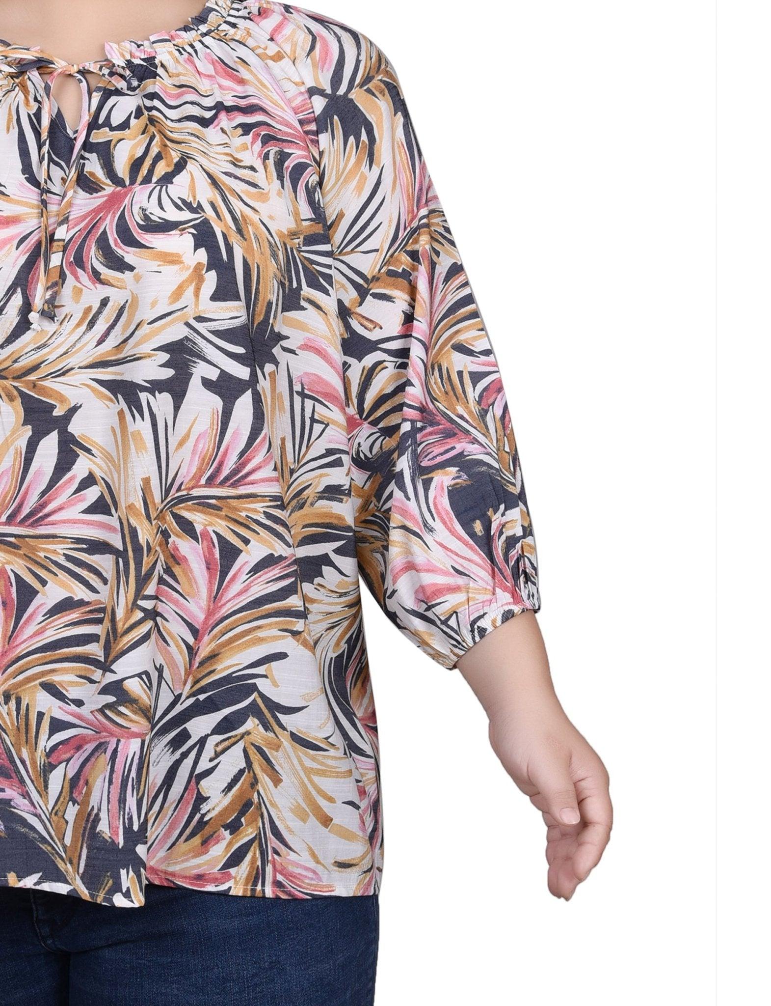 3/4 Length Sleeve Drawstring Neck Blouse - Plus Product Image