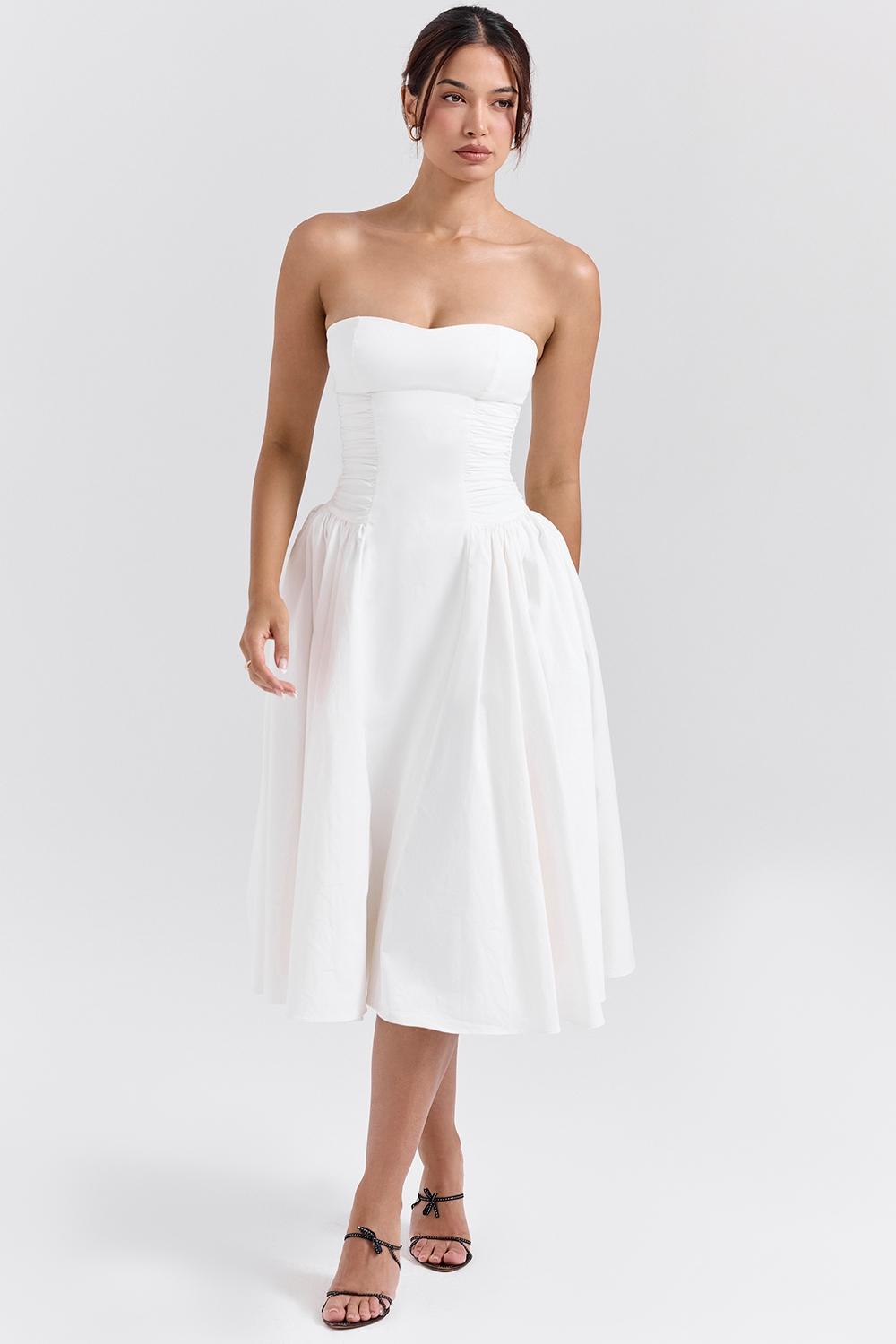 Georgiana  white cotton strapless midi sundress Product Image