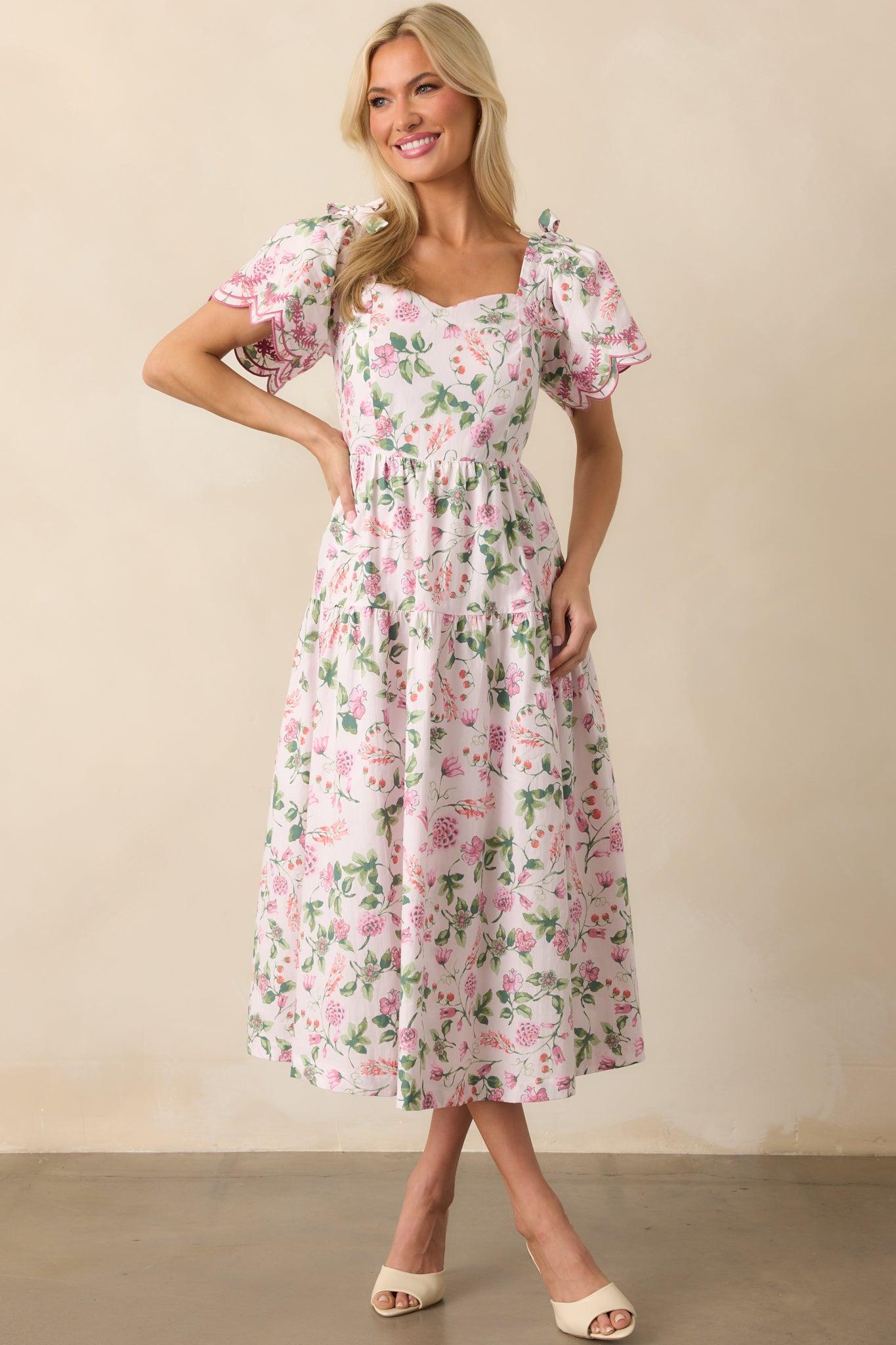 The Memories We Keep Light Pink Floral Print Cotton Midi Dress Product Image