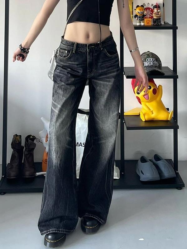 Black Washed Boyfriend Jeans Product Image