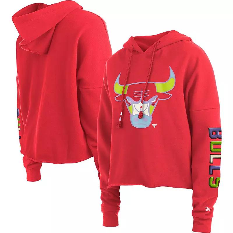 Women's New Era Red Chicago Bulls Color Pack Cropped Top Pullover Hoodie,  Product Image