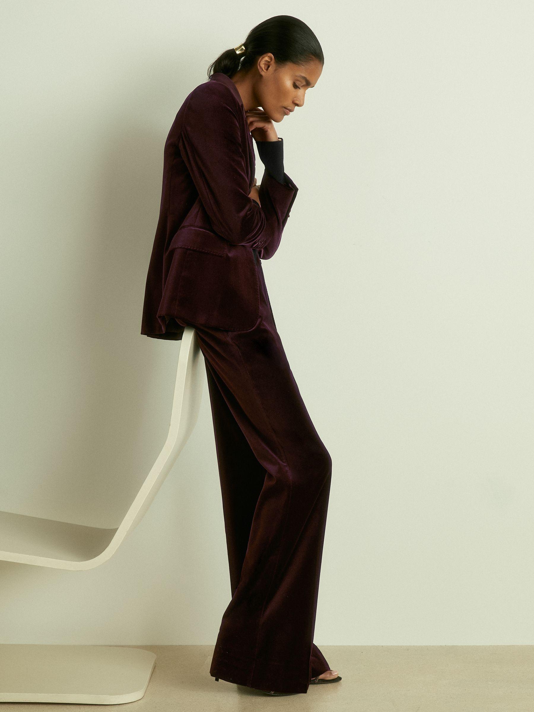 Cotton-Velvet Flared Trousers in Burgundy Product Image