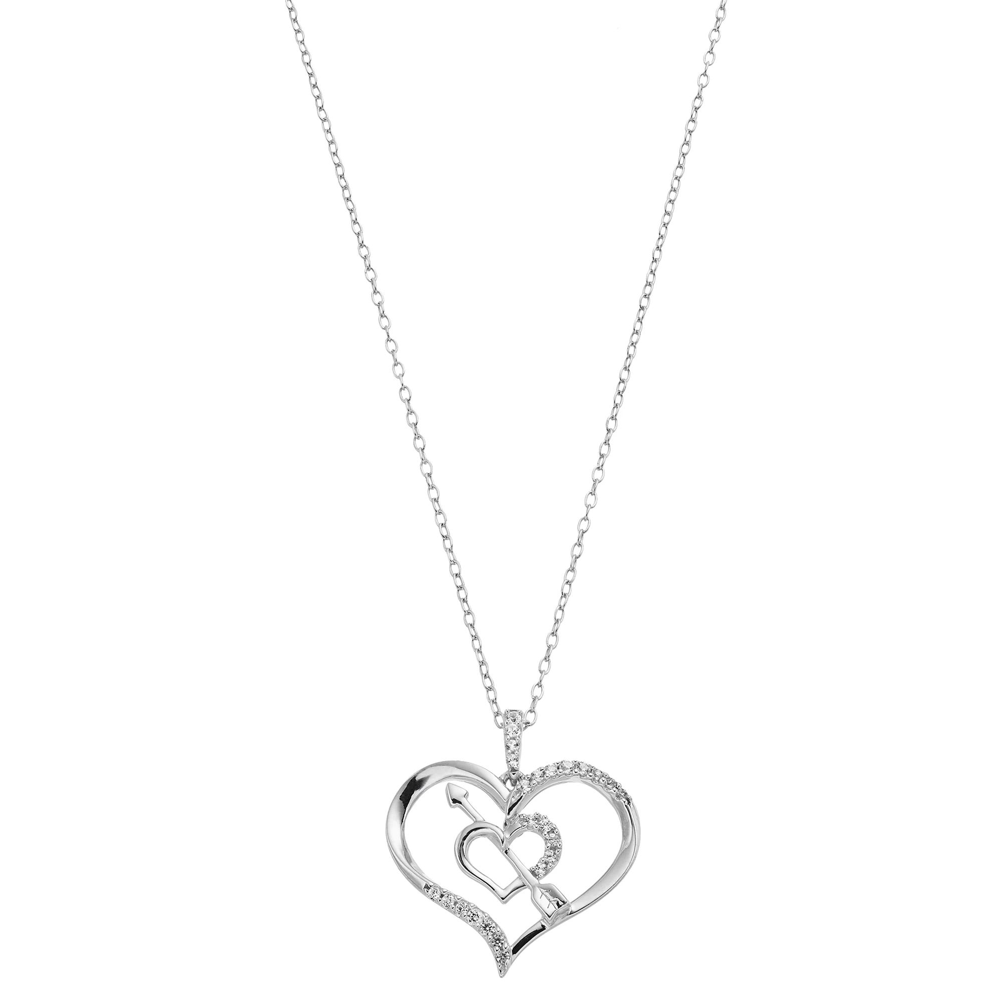 Sterling Silver Lab-Created White Sapphire Double Heart & Arrow Pendant Necklace, Women's, Size: 18" Product Image