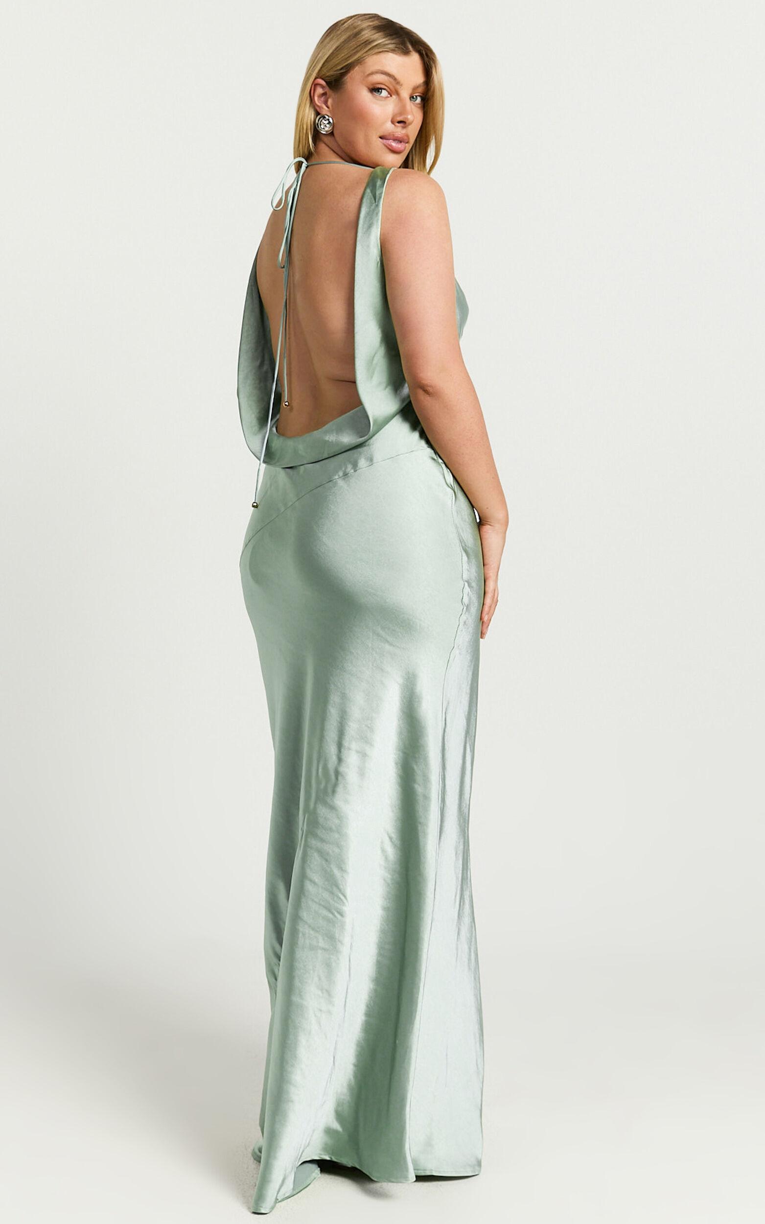Adilah Maxi Dress - Cowl Neck Satin Dress in Pistachio Product Image