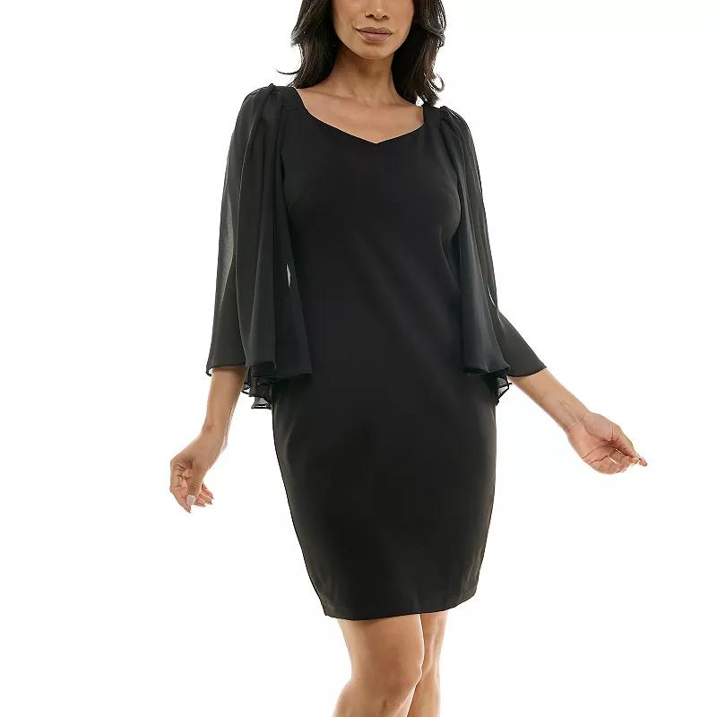 Women's Nina Leonard Batwing Chiffon Sleeve Sweetheart Neck Mini Sheath Dress,  Product Image