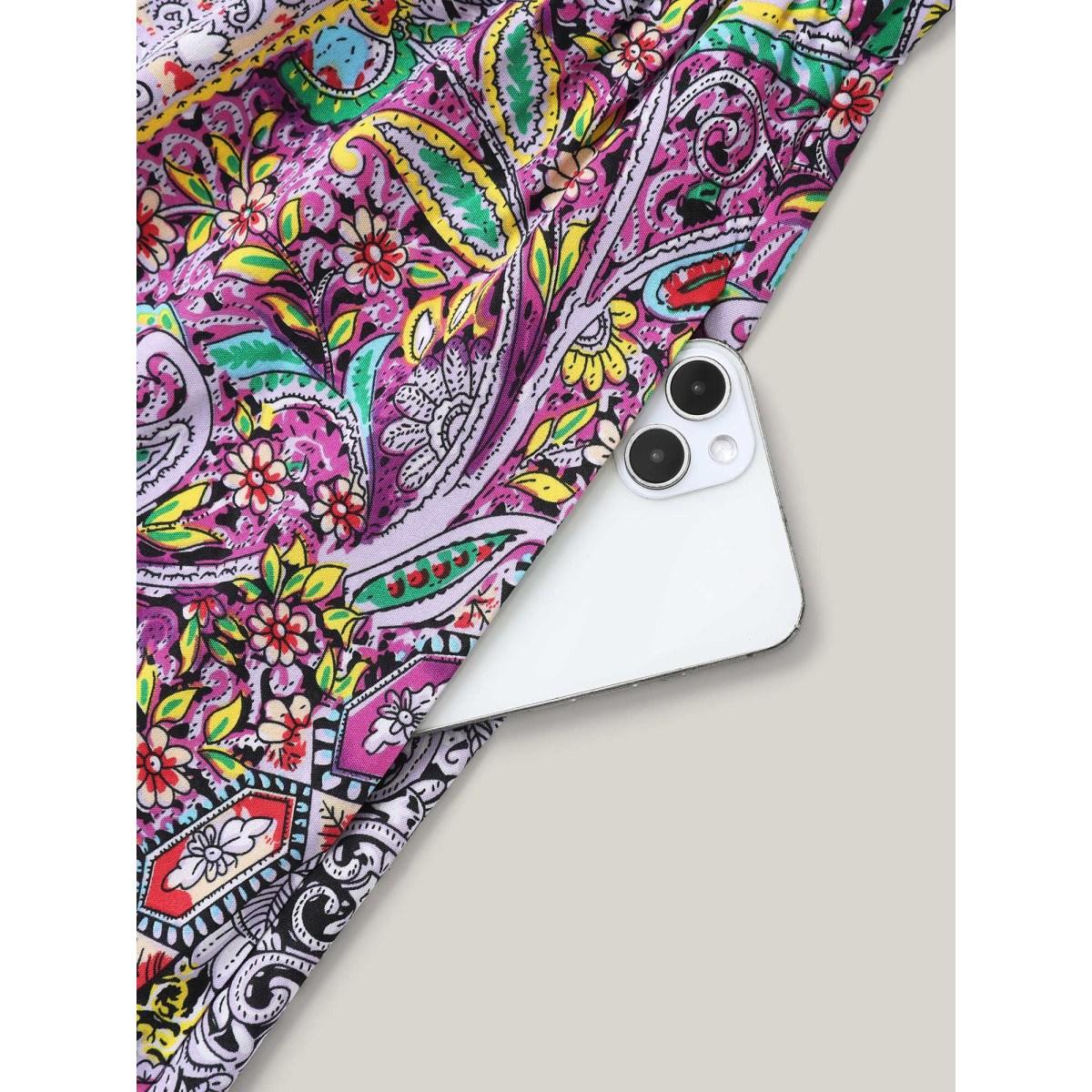 Plus Size Paisley Print Pockets V-Neck Midi Dress Magenta Women Boho Non V-neck Cap Sleeve Curvy BloomChic 14-16/1X Product Image