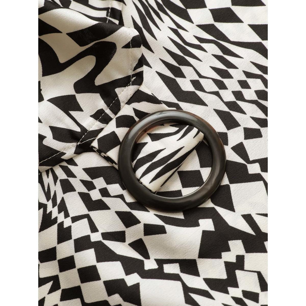 Plus Size Black Asymmetrical Geometric Wrap Button Detail Blouse Women At the Office Long Sleeve Overlap Collar Work Blouses BloomChic 22-24/3X Product Image