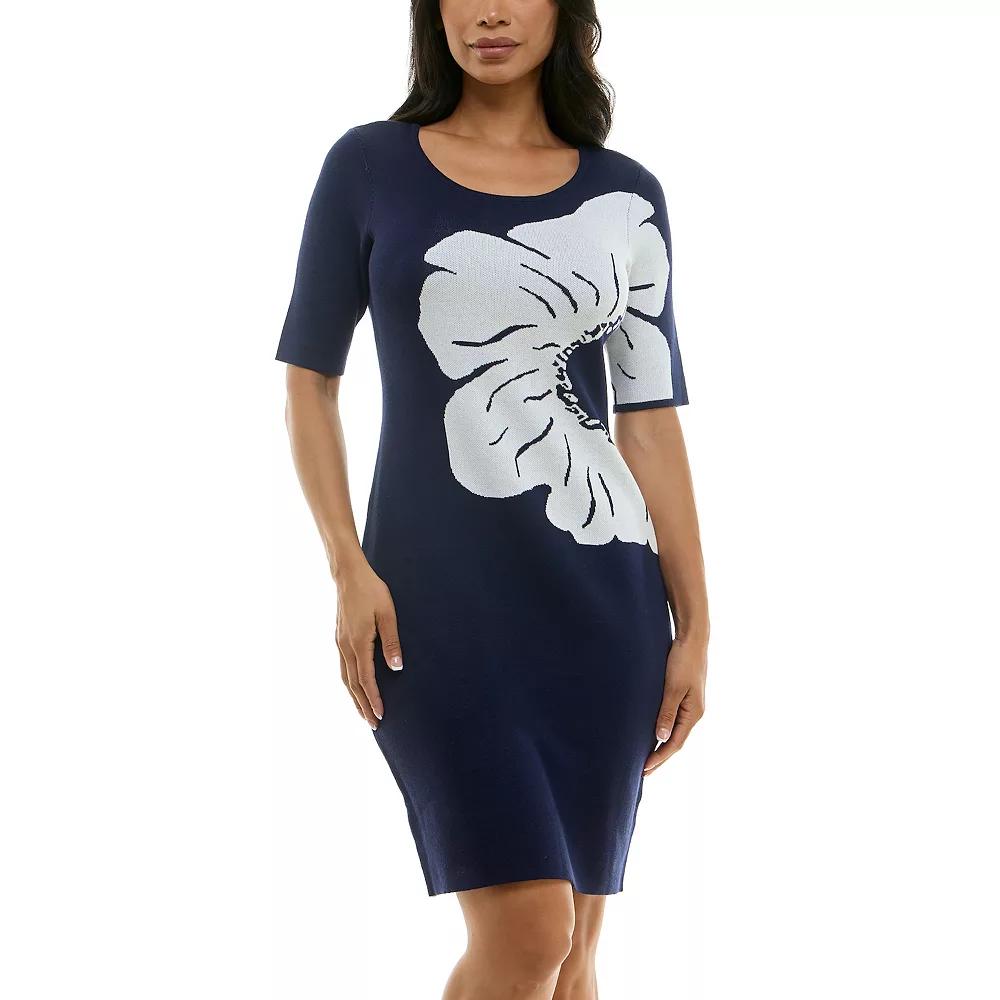 Women's Nina Leonard Flower Sheath Sweater Dress, Size: XL, Blue Team Product Image