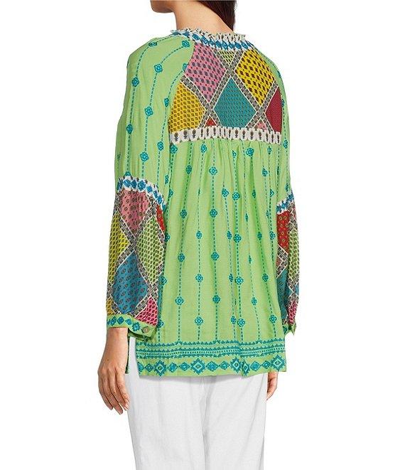John Mark V-neck Long Sleeve Woven Multi Patchwork Tunic Product Image