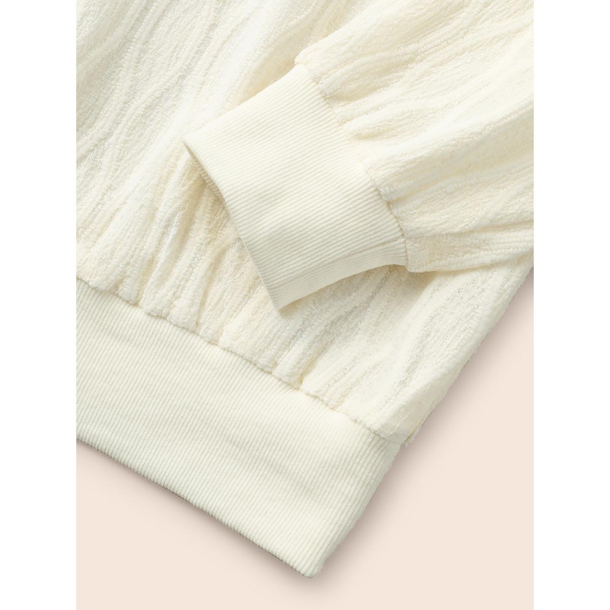 Plus Size Rib Knit Plain Elastic Cuffs Sweatshirt Women Ivory Timeless Non V-neck Elegant Sweatshirts BloomChic 30/6X Product Image
