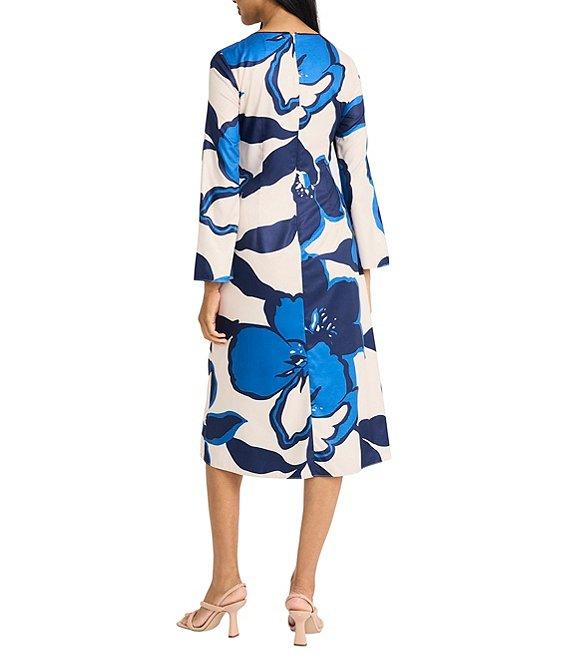 Donna Morgan Twill Floral Placement V-Neck Long Sleeve Front Keyhole Caftan Dress Product Image