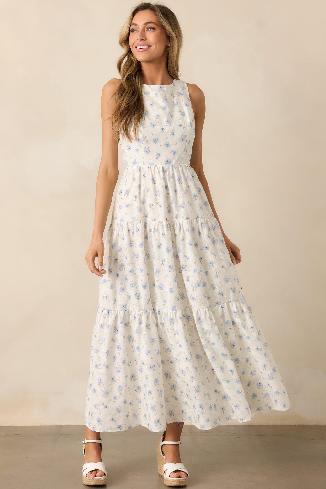 Blooming Garden Ivory Floral Tiered Maxi Dress Product Image
