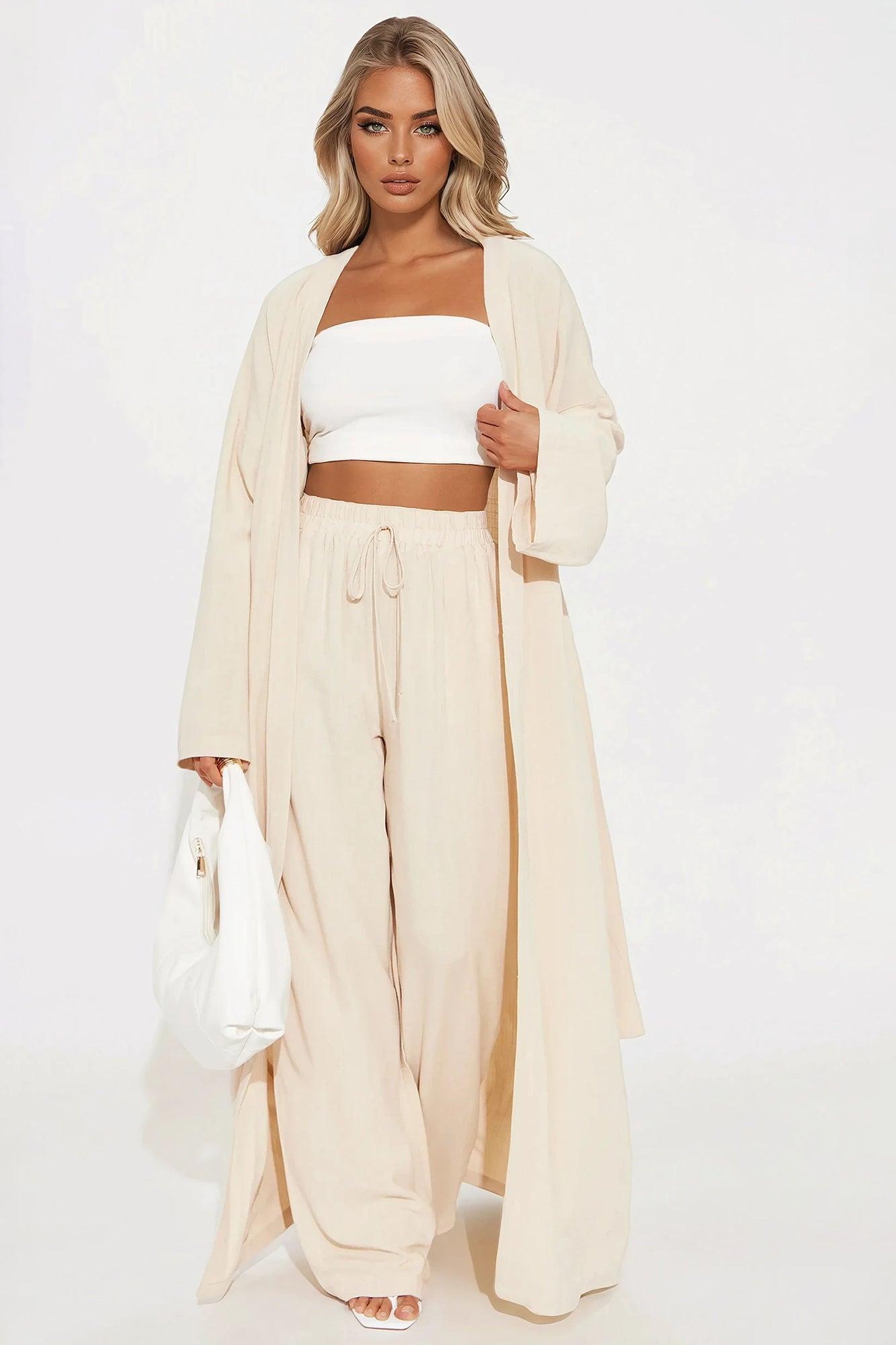 Vacay Vibe Linen Wide Leg Pant Set - Ivory Product Image