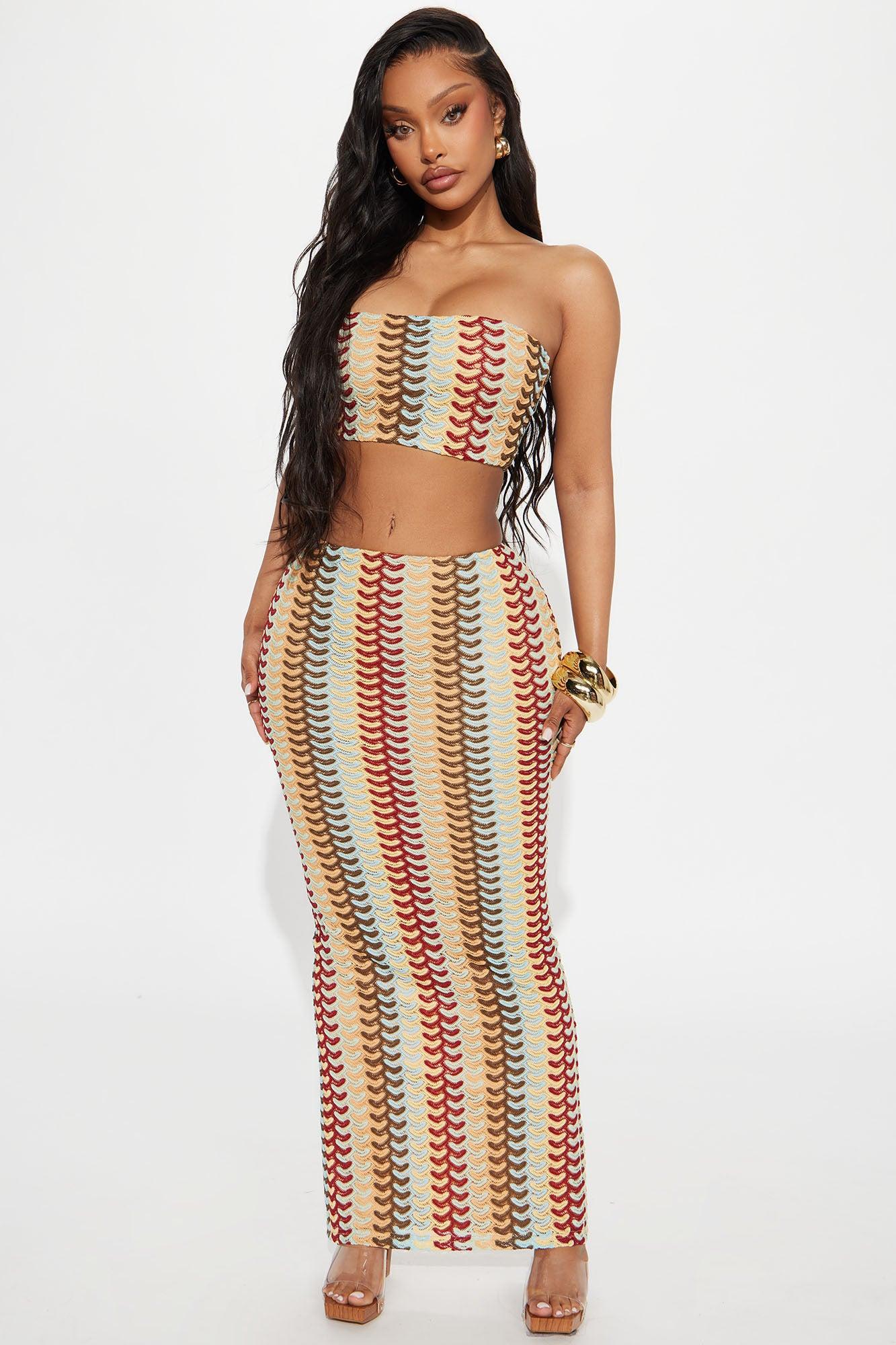 Retro Waves Crochet Maxi Skirt Set - Multi Color Product Image