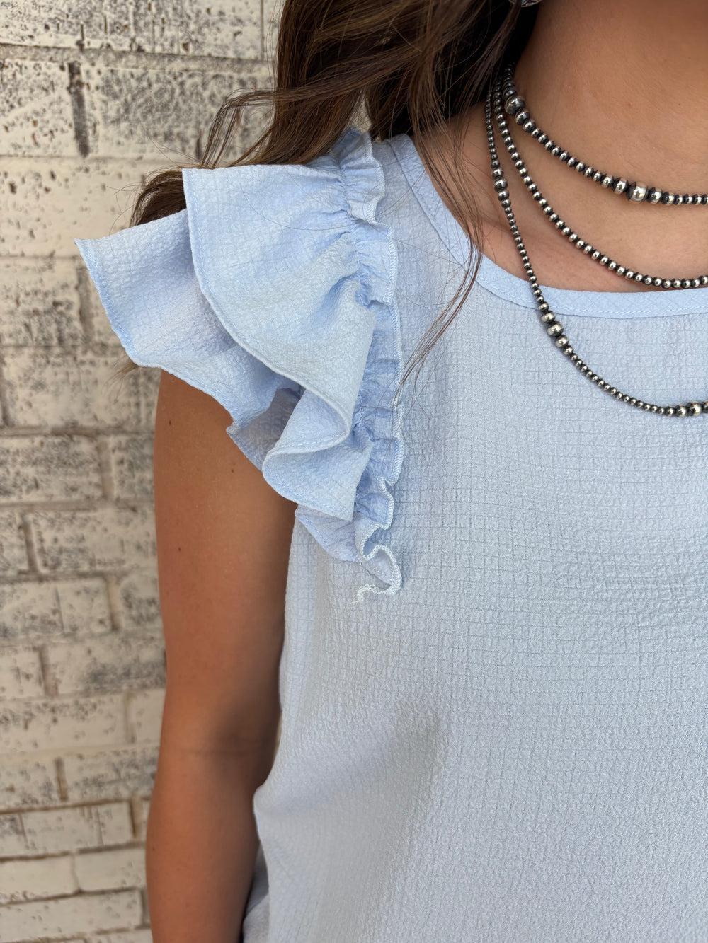 Textured Bow Frilled Butterfly Sleeve Blouse-3 Colors Product Image