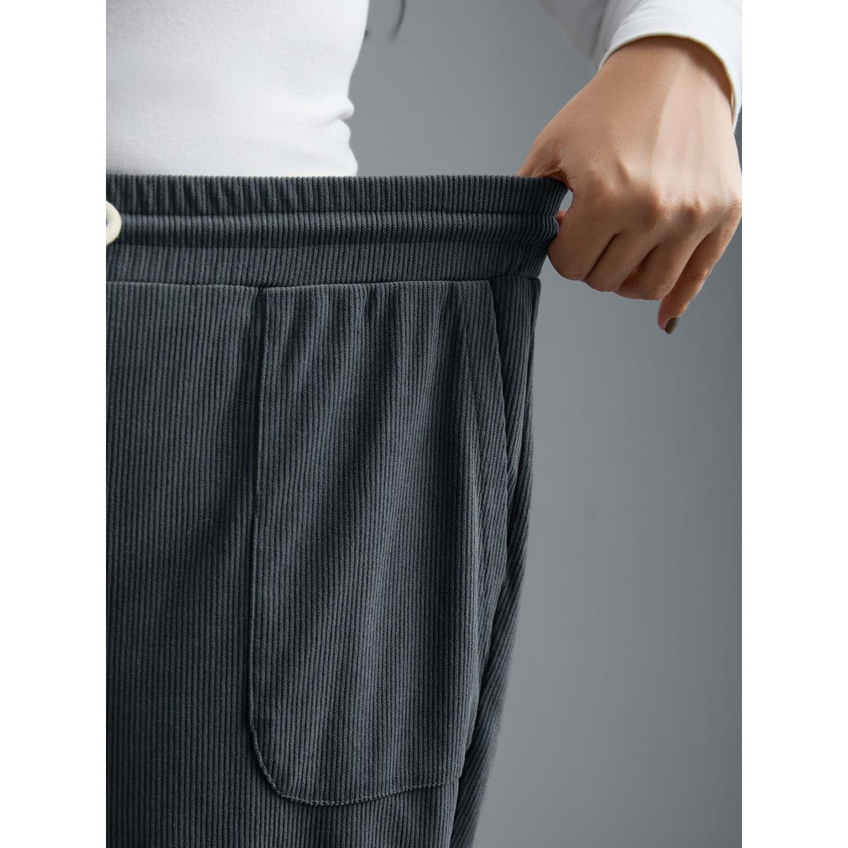 Plus Size Plain Drawstring Slant Pocket Roll Hem Pants Women SlateGray Casual Loose Mid Rise Everyday Pants BloomChic 14-16/1X Product Image