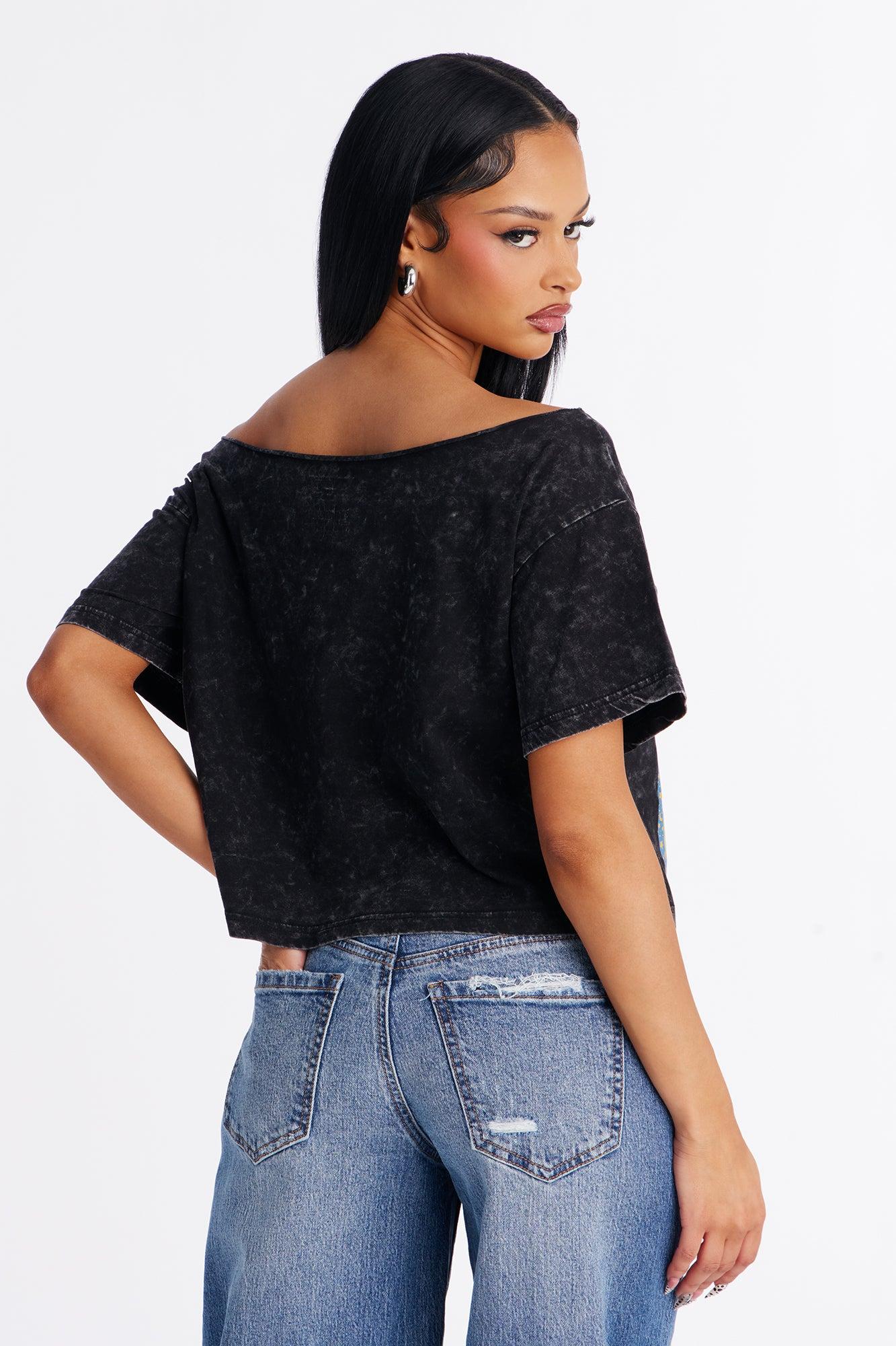 Pink Floyd Washed Off Shoulder Tee - Black Wash Female Product Image