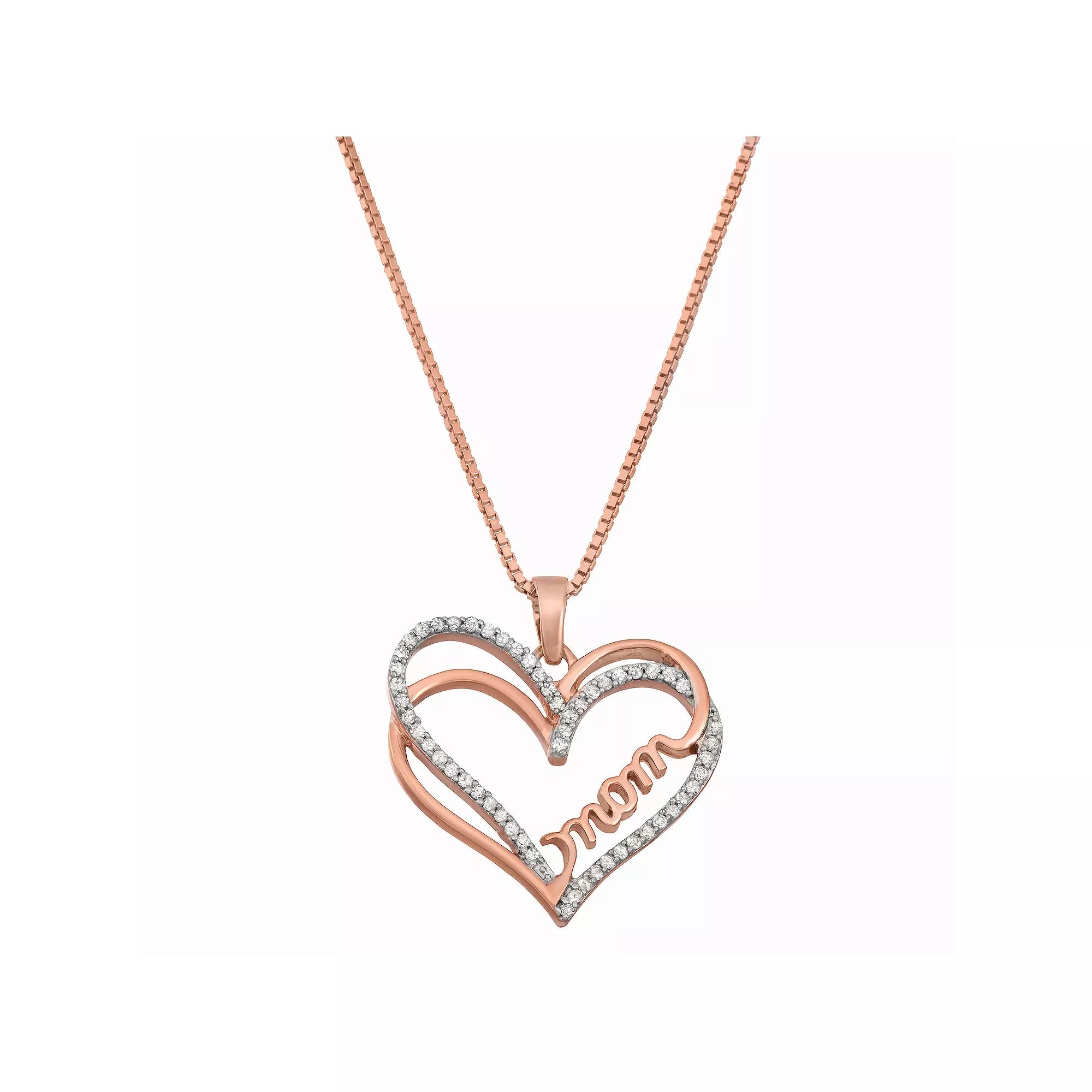 HDI Carat T.W. Diamond Heart Mom Pendant Necklace, Women's, Pink Product Image