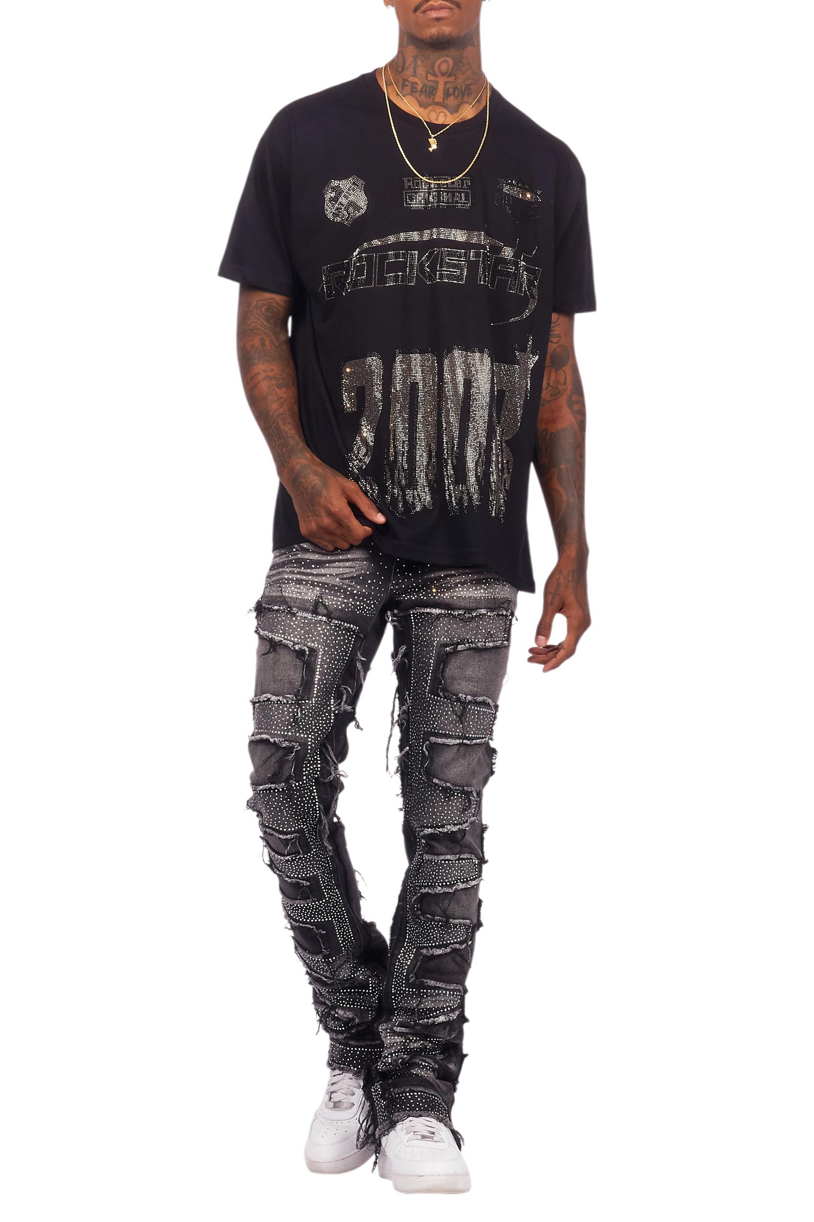 Kemora Black Rhinestone Oversized T-Shirt Female Product Image