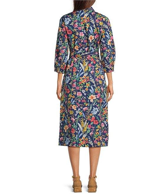 J.McLaughlin Davida Woven Watercolor Petal Print Shirt Collar 3/4 Sleeve Shirt Midi Dress Product Image