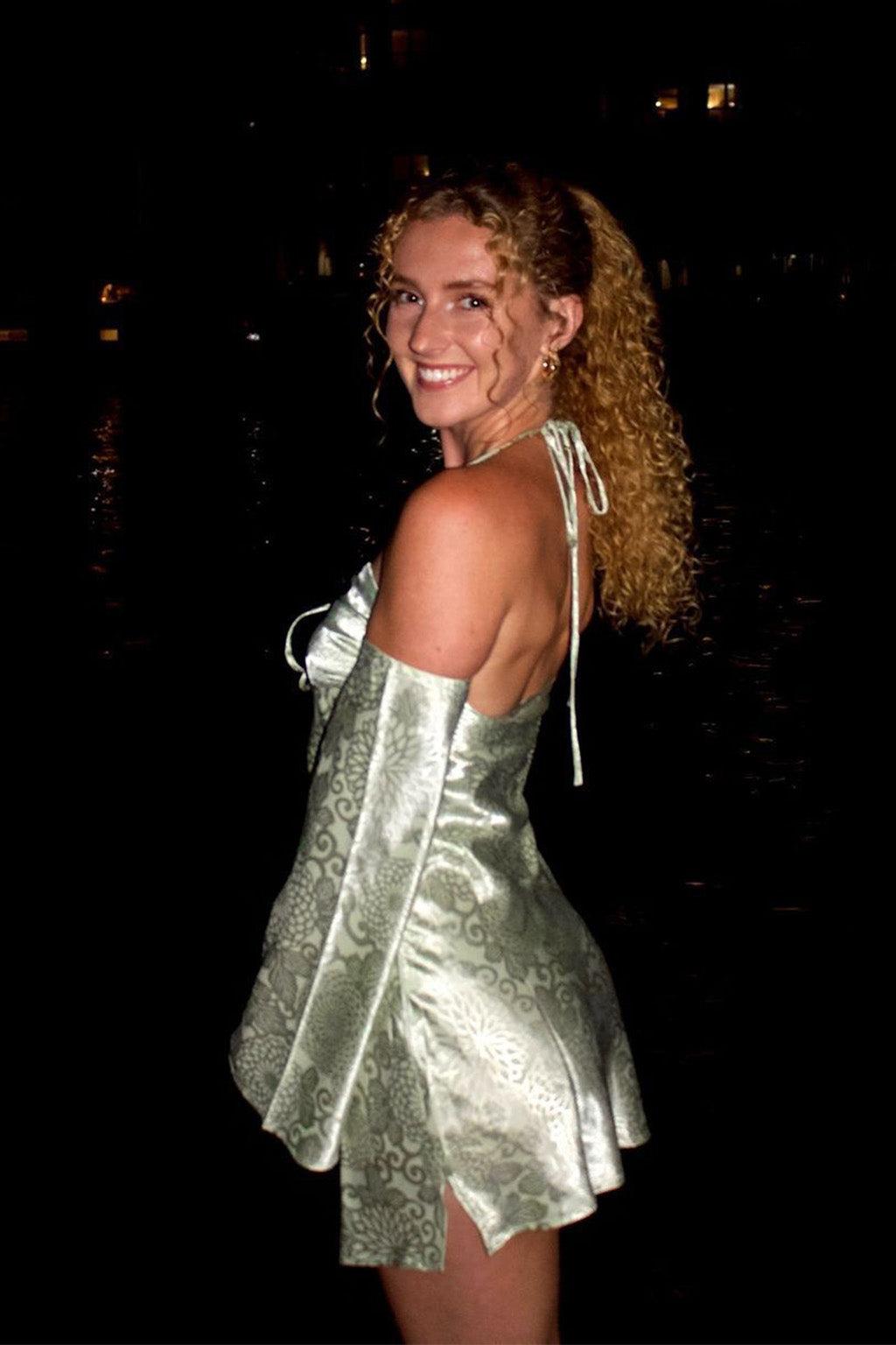 Pearlina Sage Printed Satin Mini Dress Product Image