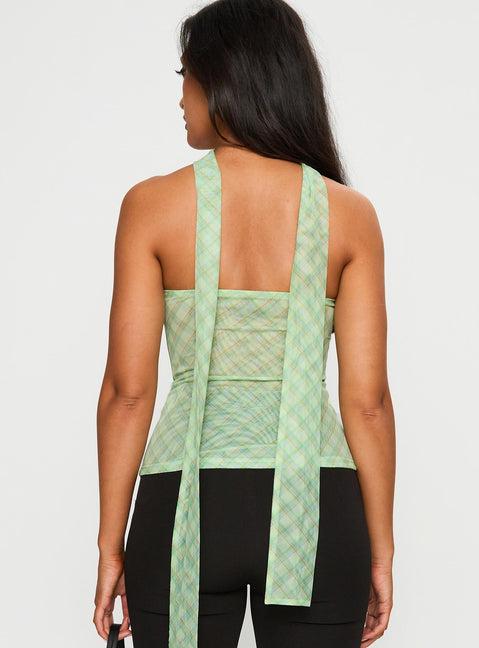 No Comparison Neck Tie Strapless Top Green Check Product Image