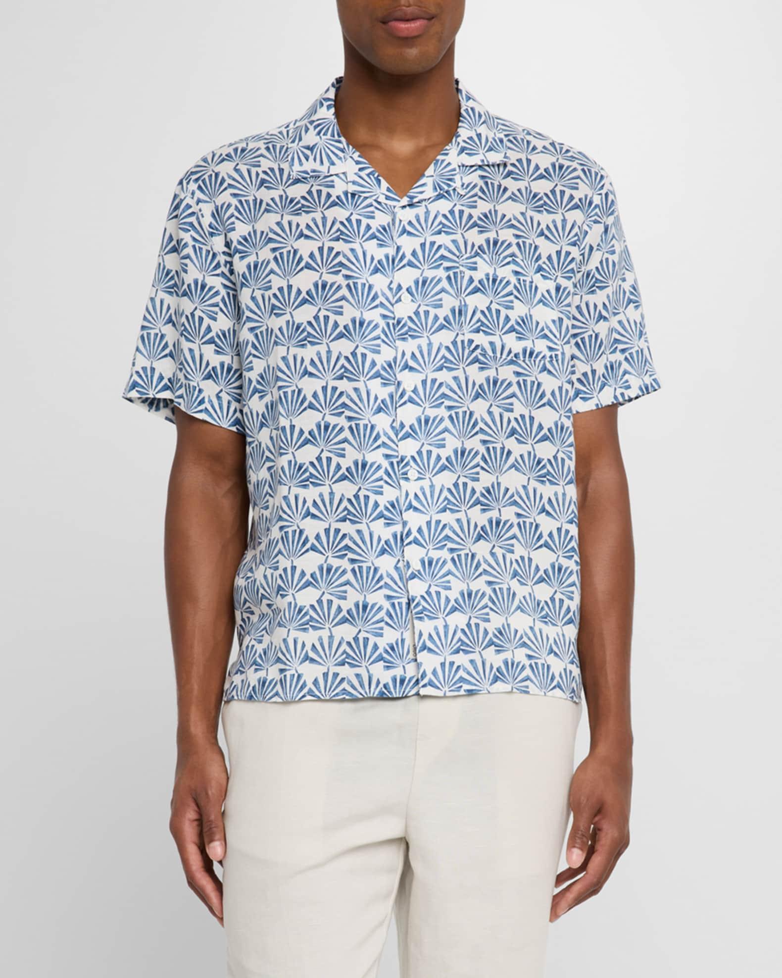 Men's Air Linen Geometric Palms Camp Shirt Product Image