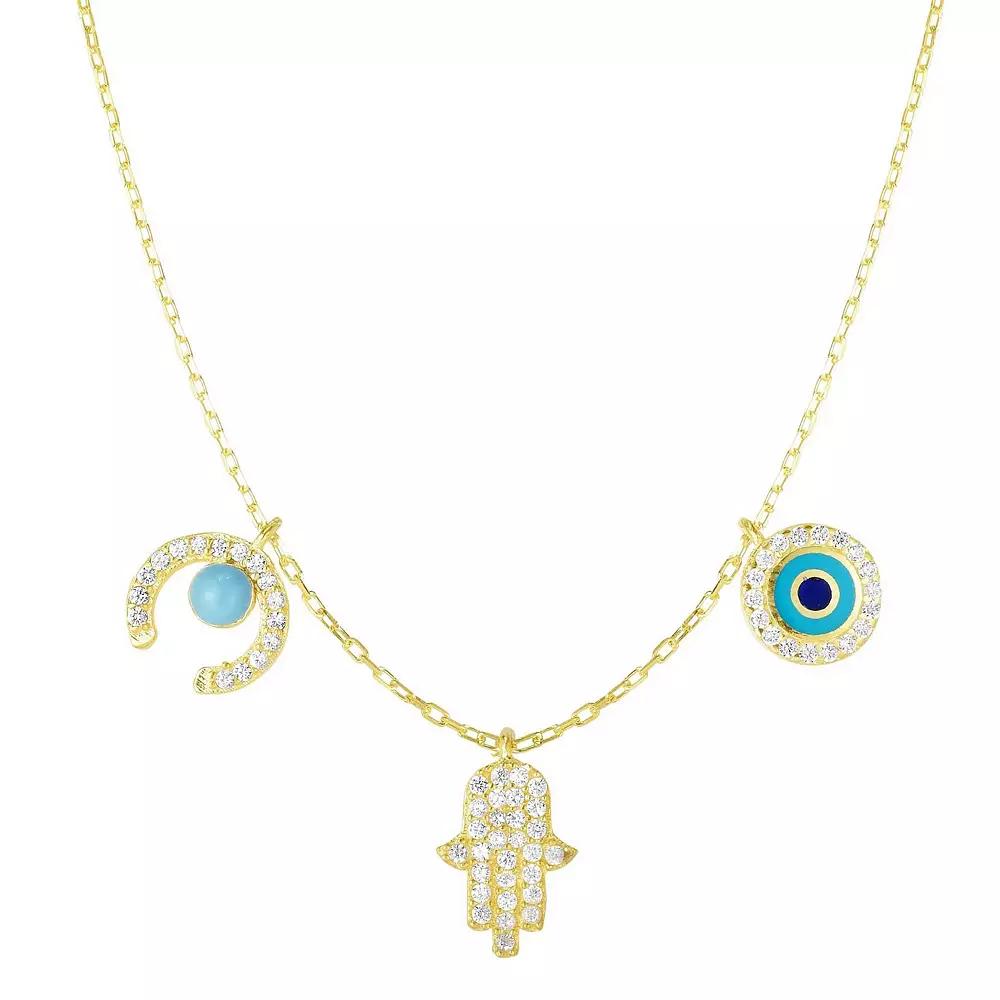 Sunkissed Sterling Cubic Zirconia Triple Protection Charm Necklace, Women's, Size: 18", Gold Tone Product Image