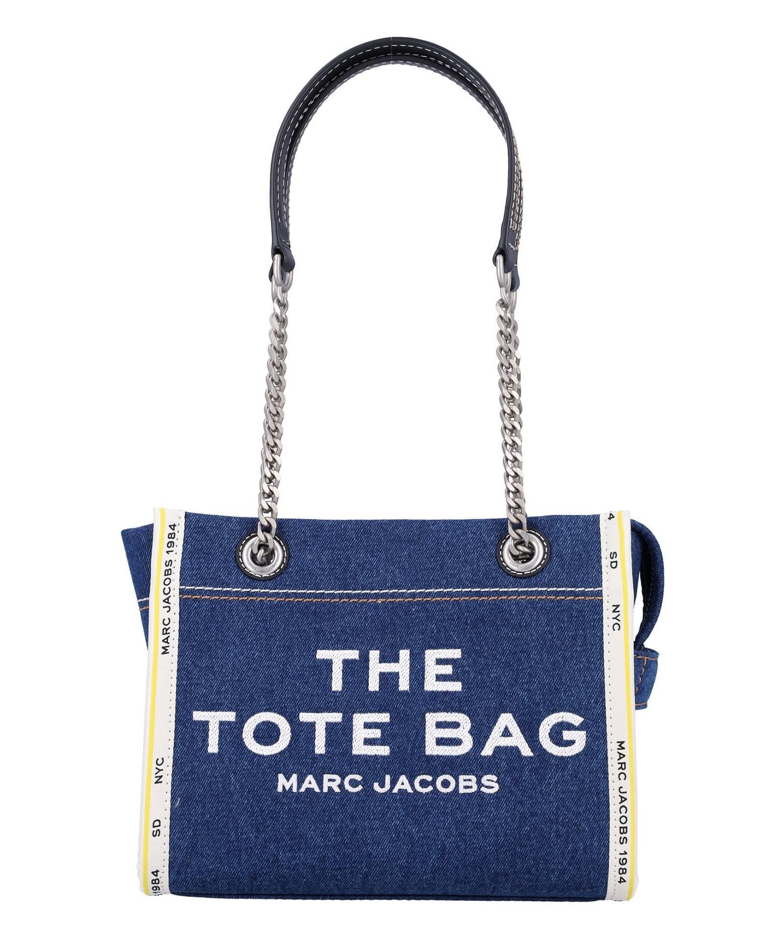 MARC JACOBS The Medium Tote In Blue Denim With Embroidered Logo In Dark Wash Product Image
