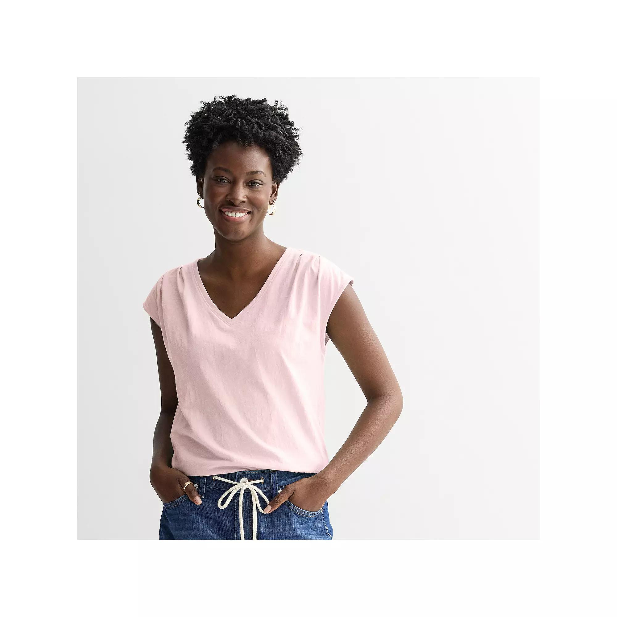 Petite Sonoma Goods For Life® Pleated V-Neck Muscle Tee, Women's,  Product Image