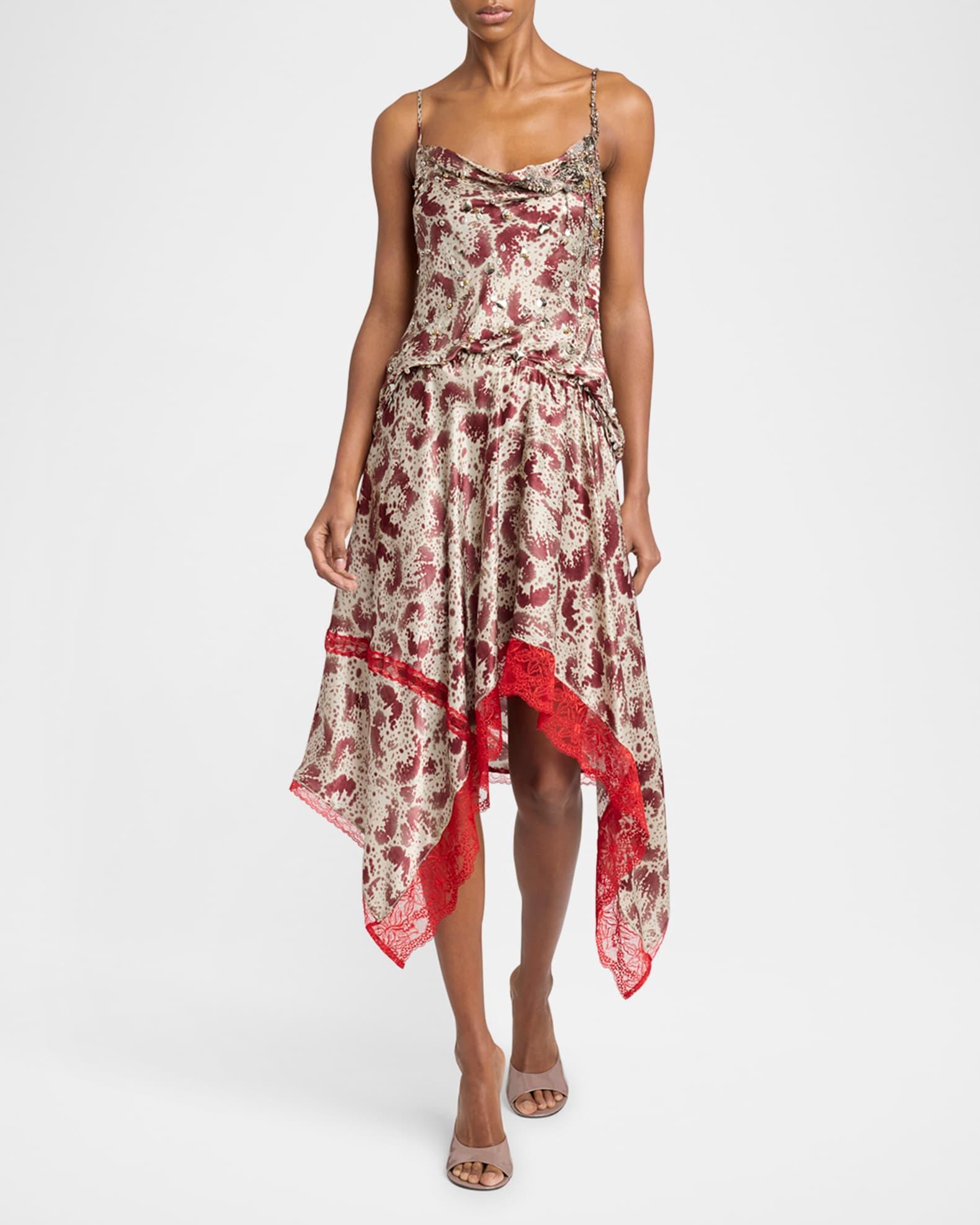 Shake Printed Lace-Trim Handkerchief Silk Skirt Product Image