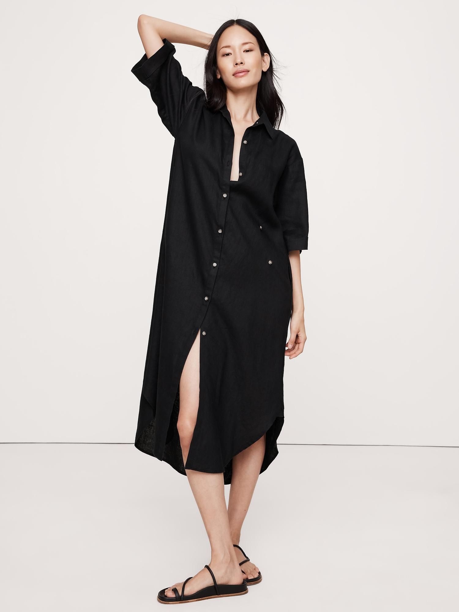Linen Asymmetrical Shirt Dress Product Image