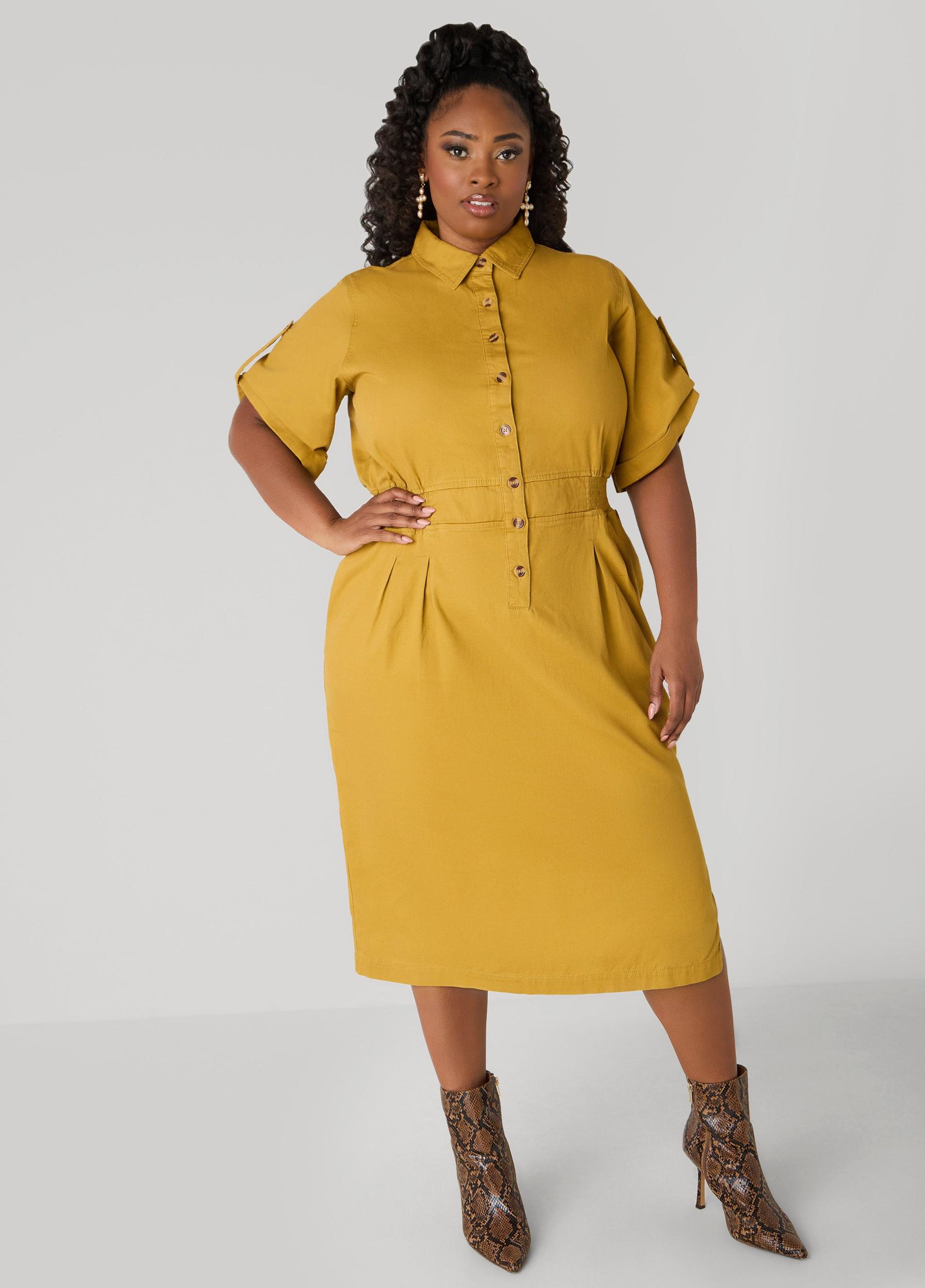 Plus Size Cuffed Denim Dress Ashley Stewart Product Image