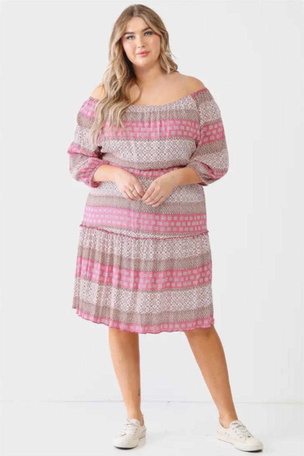 Plus Combo Printed Ruffle Flare Hem Mini Dress Product Image