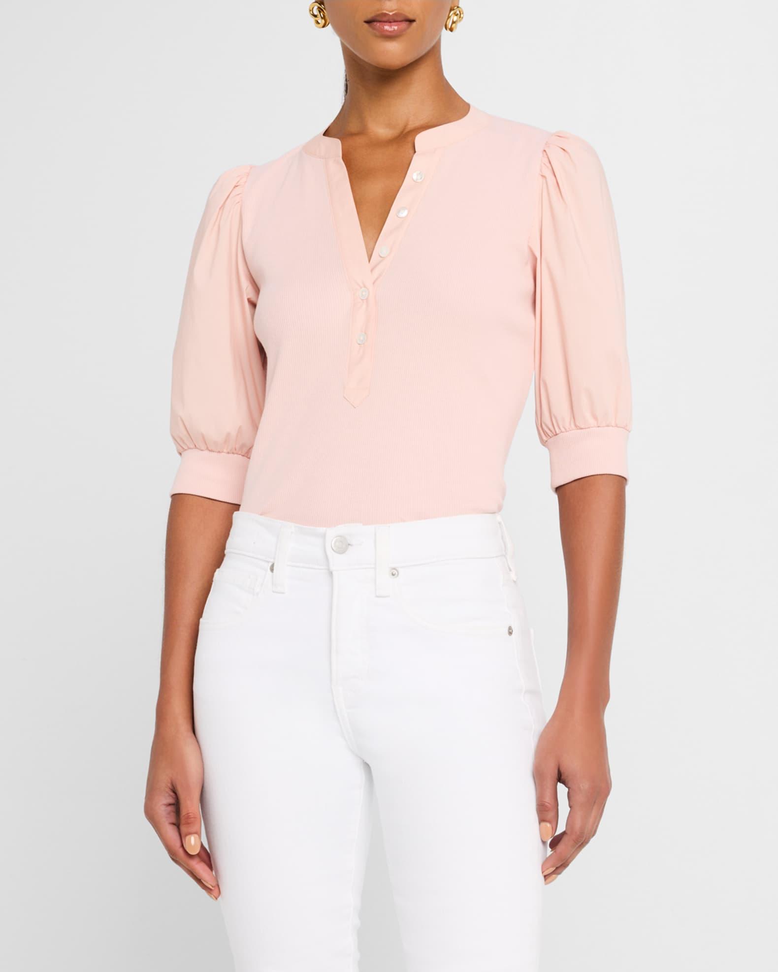 Coralee Puff Sleeve Button-Front Top Product Image