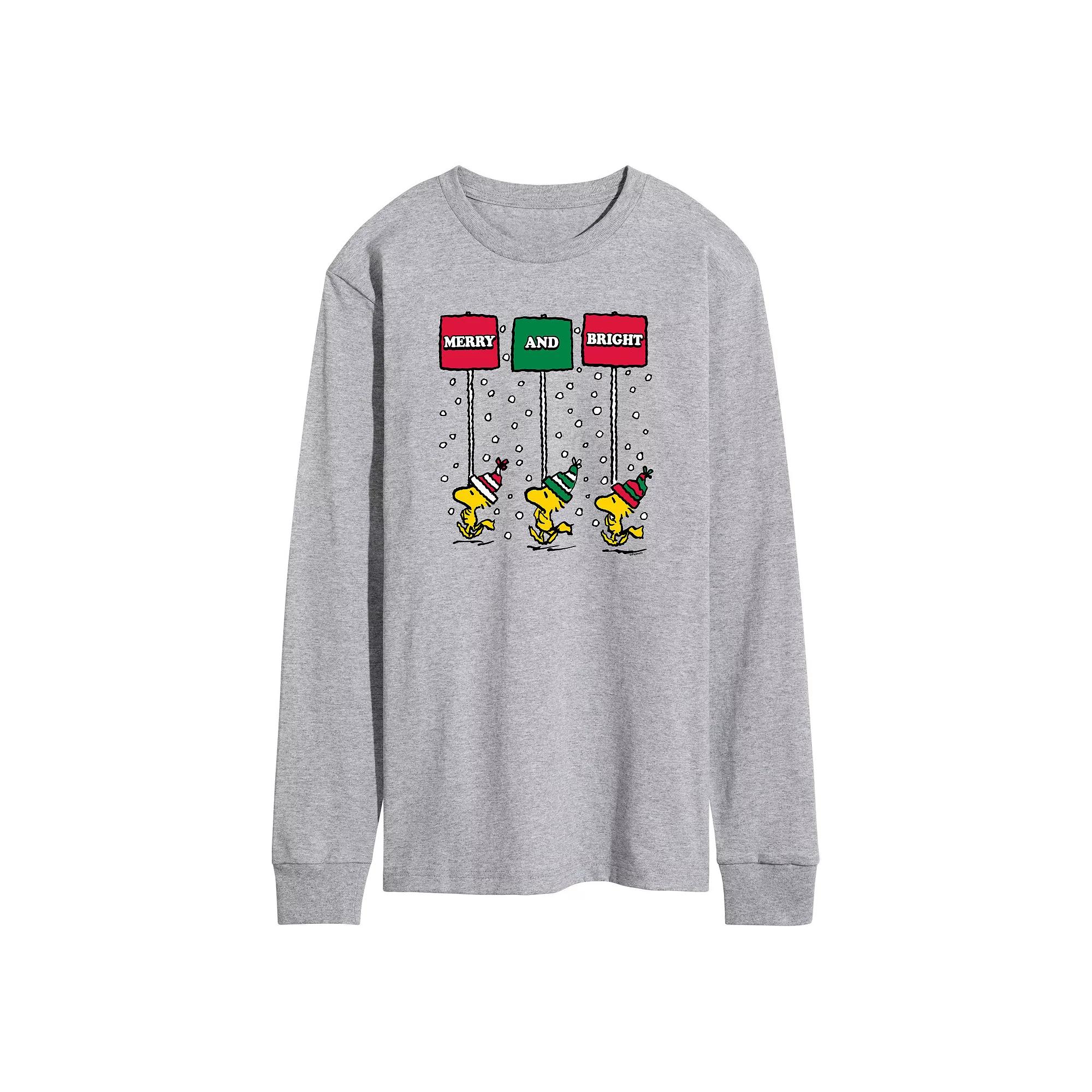 Men's Peanuts Woodstock Merry & Bright Long Sleeve Graphic Tee,  Product Image