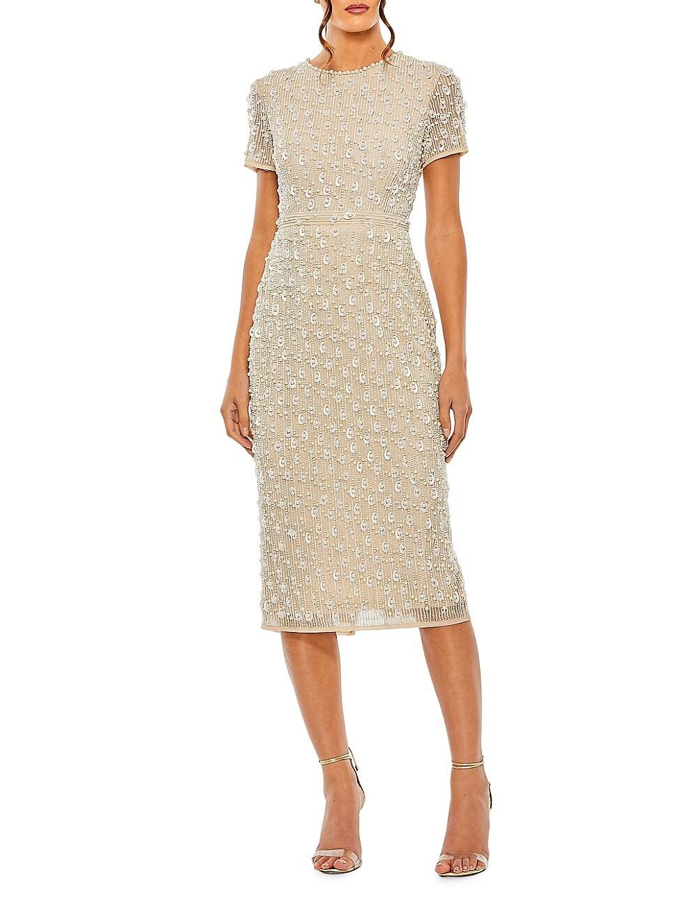 Womens Embellshed Short-Sleeve Column Dress Product Image