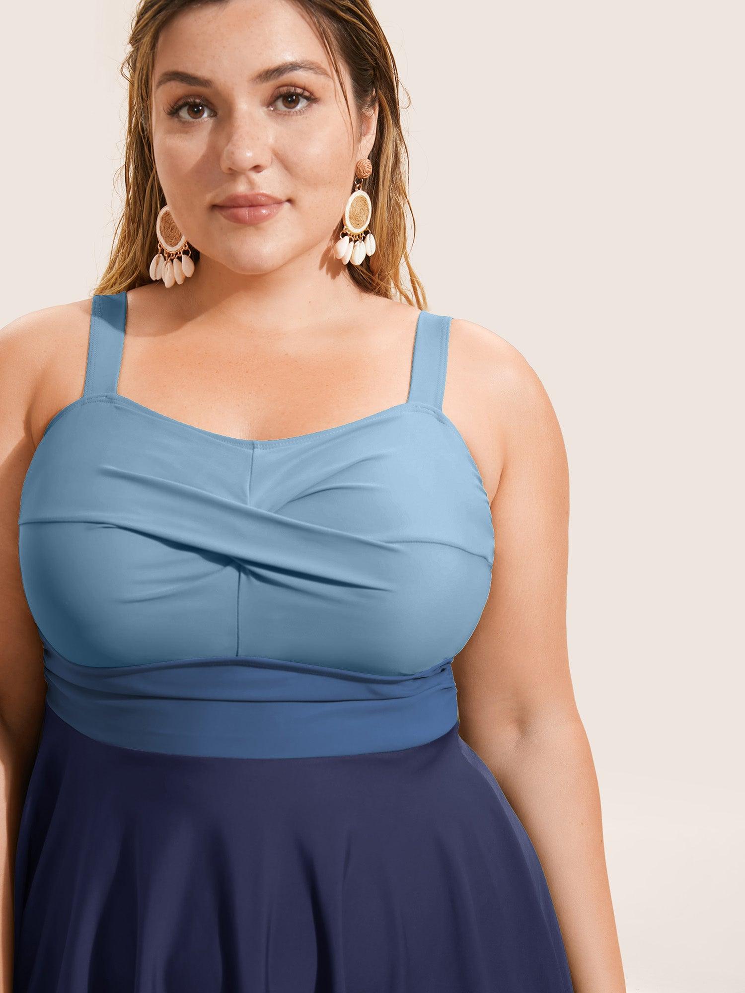 Twist Front Patchwork Adjustable Straps Swim Dress Female Product Image