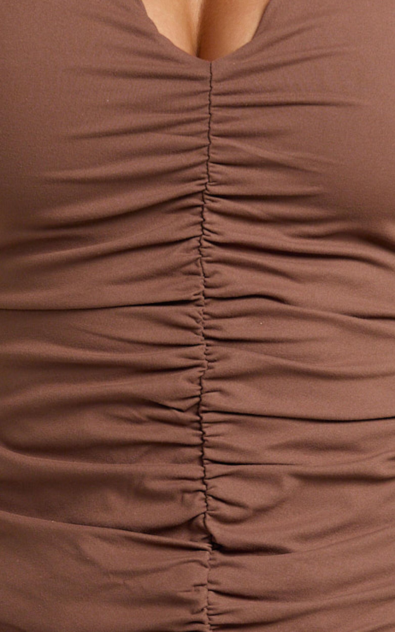 Negie Top - Ruched Detail Tank Top in Chocolate Product Image