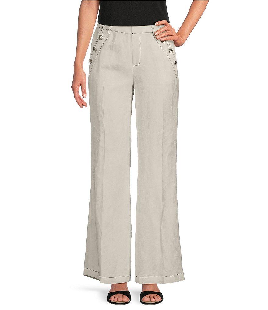 KARL LAGERFELD PARIS Linen Blend Flat Front Wide Leg Pants Product Image