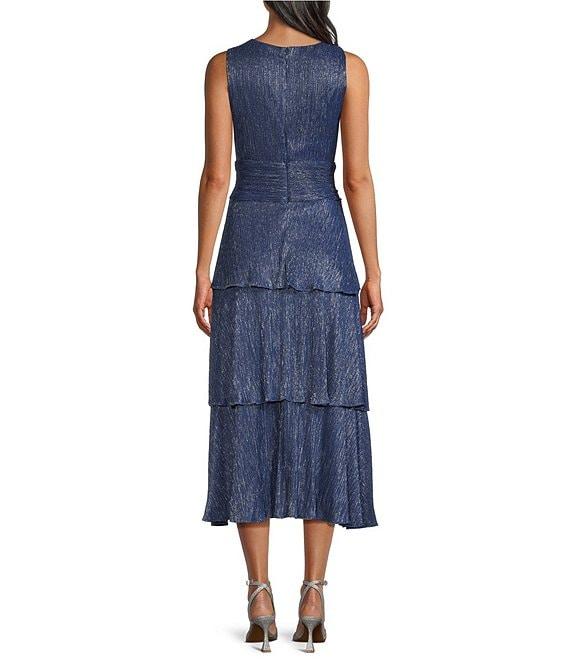 Ignite Evenings Sleeveless Cross Halter Neck Tiered Skirt Midi Dress Product Image