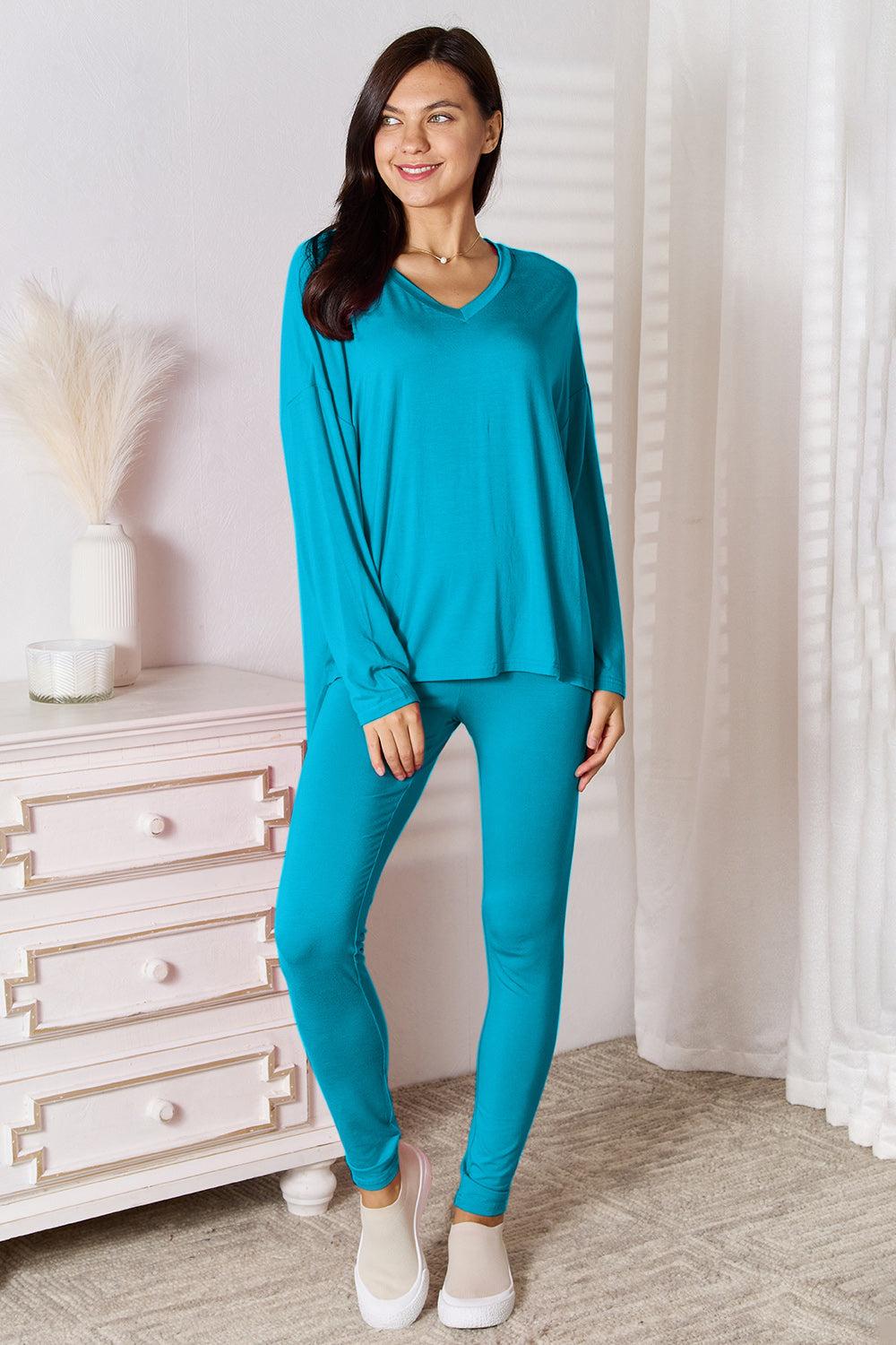 Basic Bae Full Size V-Neck Soft Rayon Long Sleeve Top and Pants Lounge Set Product Image