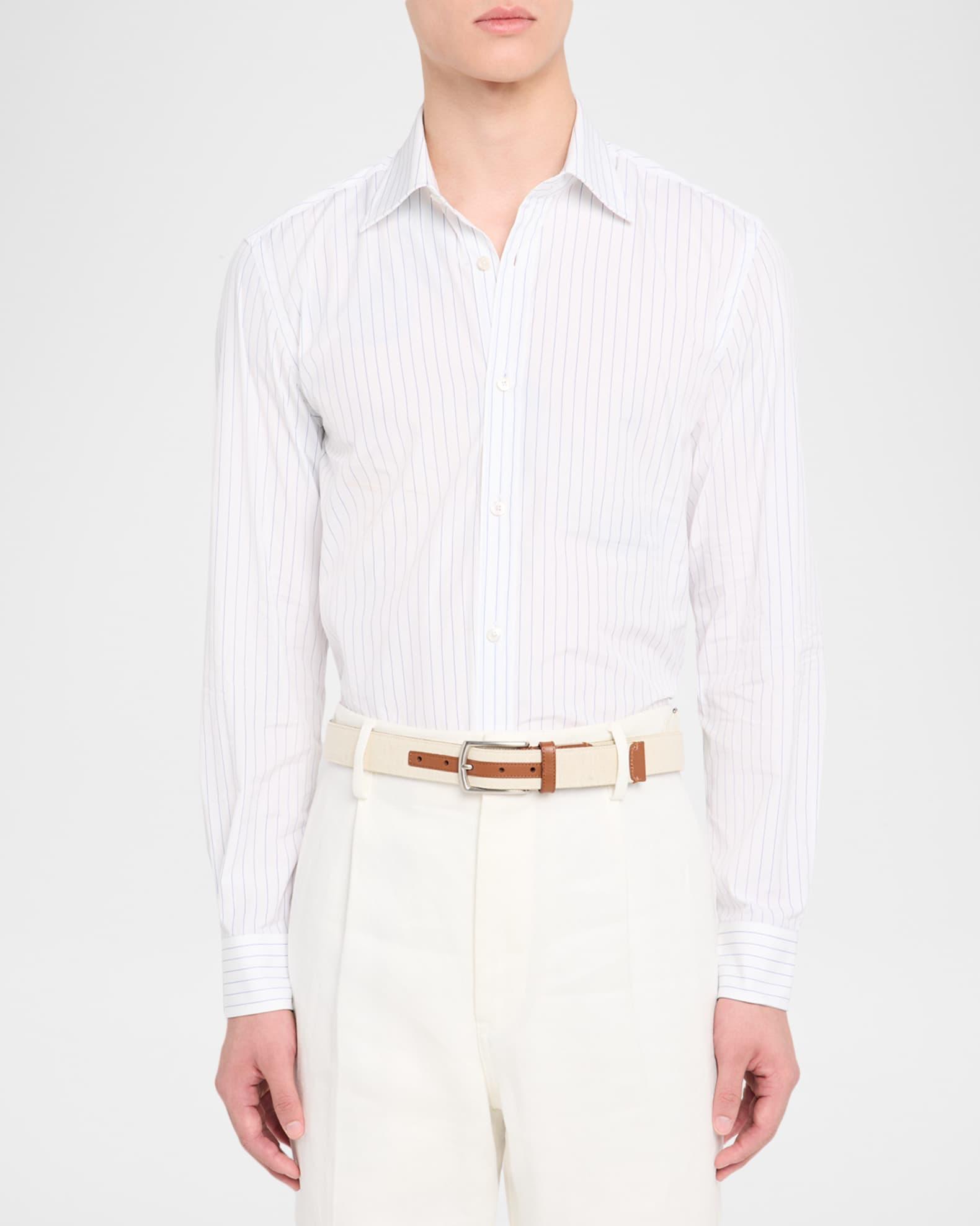 Men's Cotton Stripe Point-Collar Sport Shirt Product Image