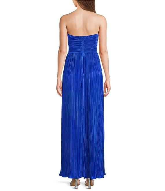 Lulus Majestic Strapless Cut-out Satin Plisse Long Dress Product Image