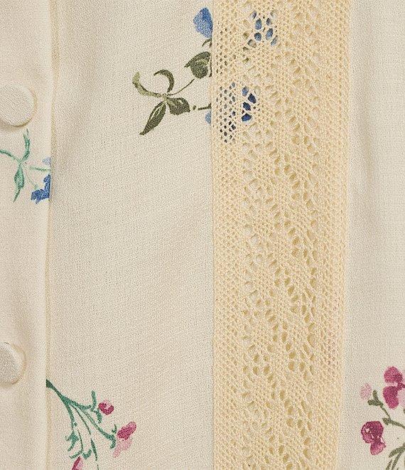 Sadie & Sage Floral Print Square Neck Short Sleeve Ruffled Crochet Lace Trim Mini Dress Product Image