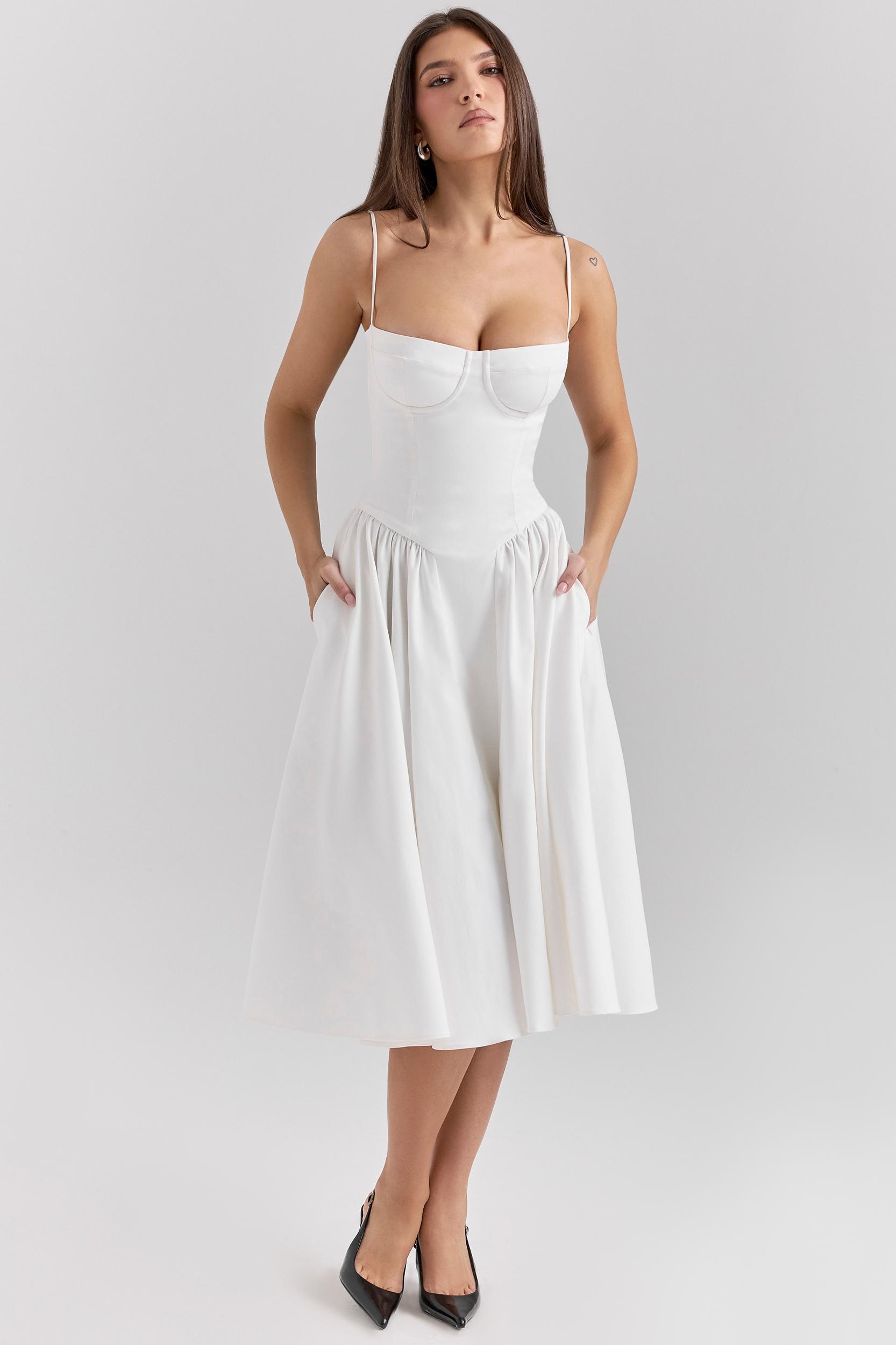 Samaria  white corset midi dress Product Image