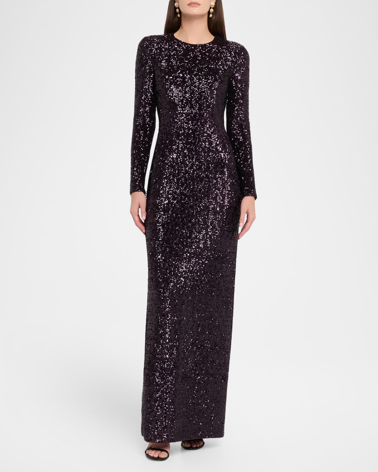 Stretch Sequined Long-Sleeve Gown Product Image