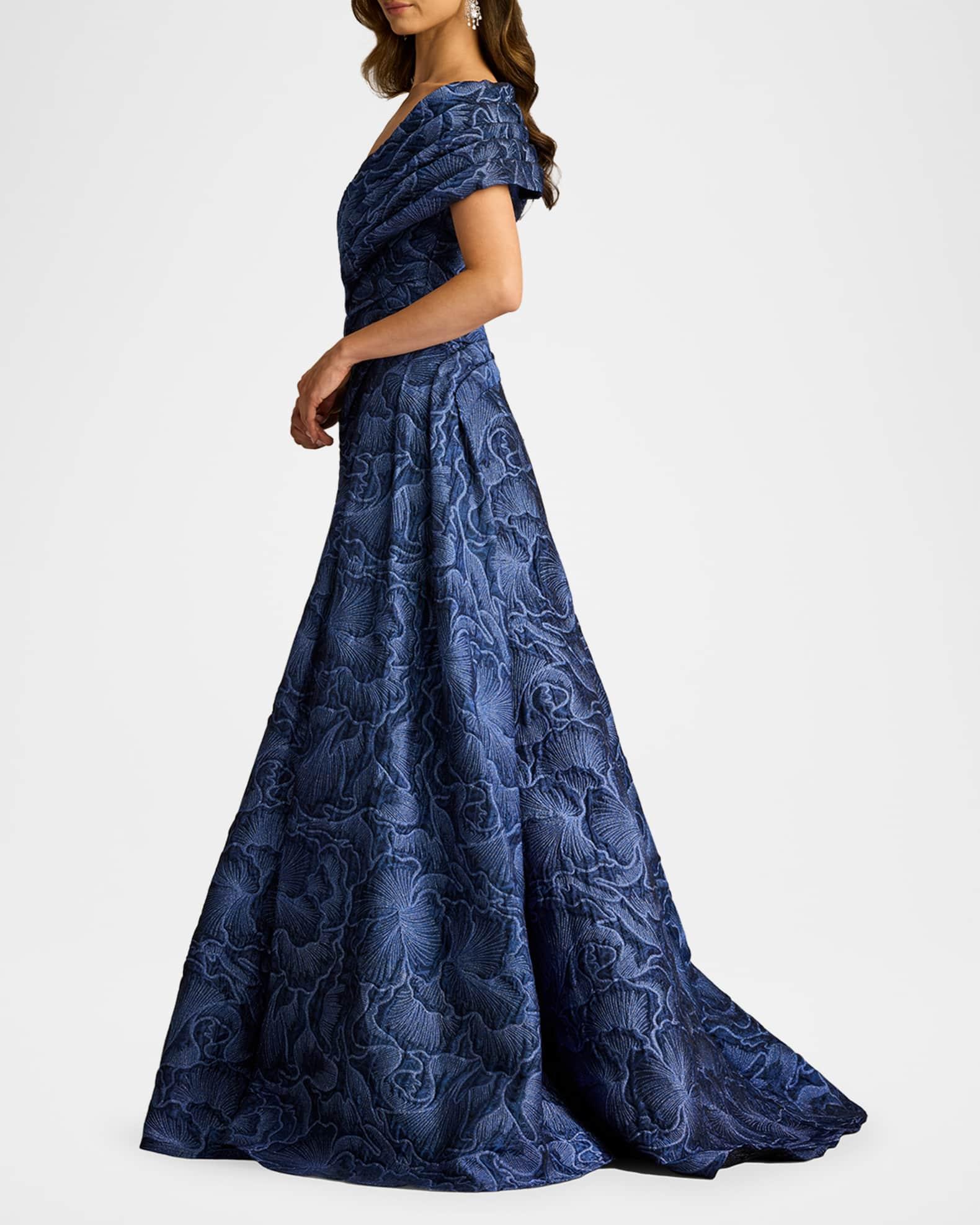 Pleated Off-Shoulder Floral Jacquard Gown Product Image